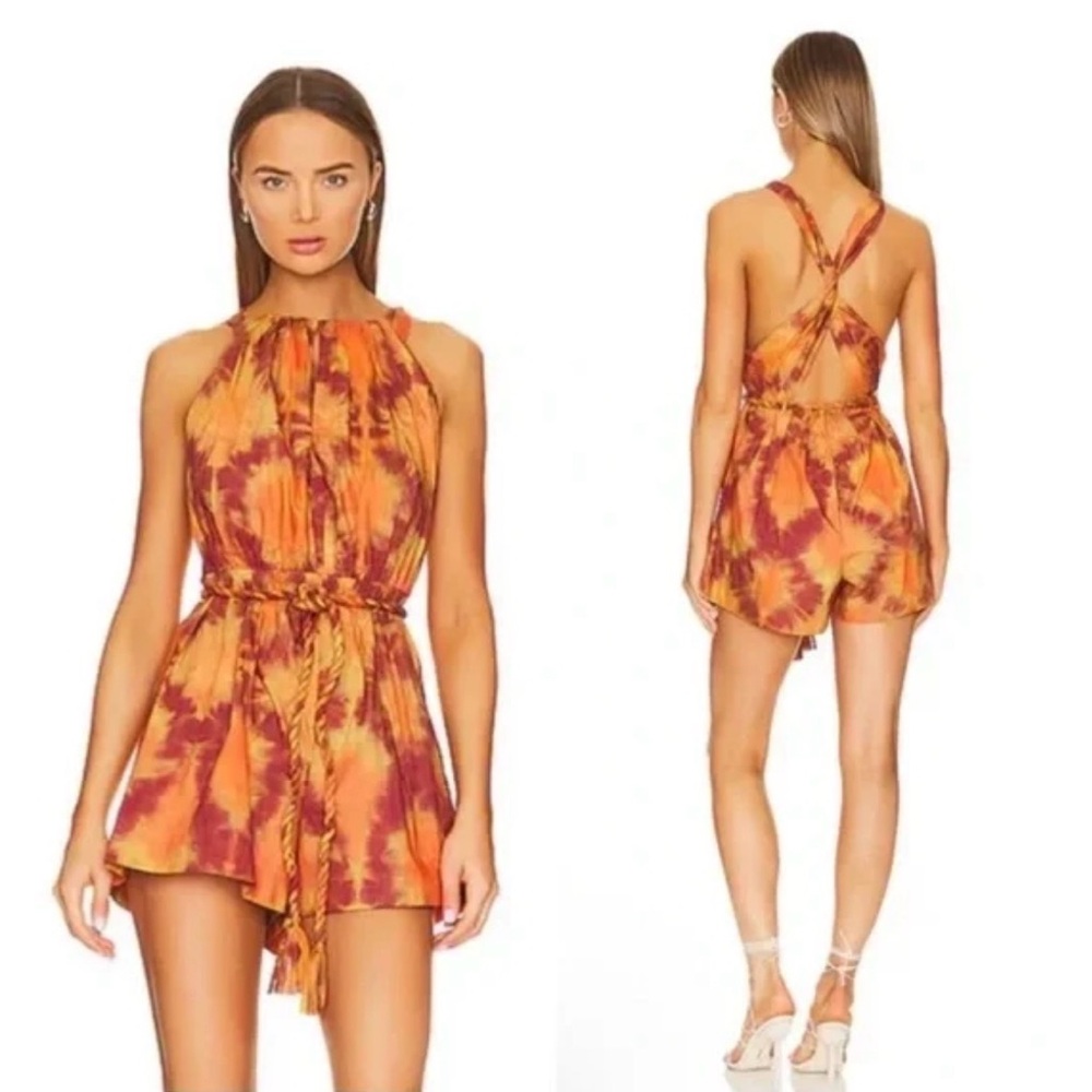 Ulla Johnson Shaina Tie Dye Romper Red Topaz Cotton Belted Size 2